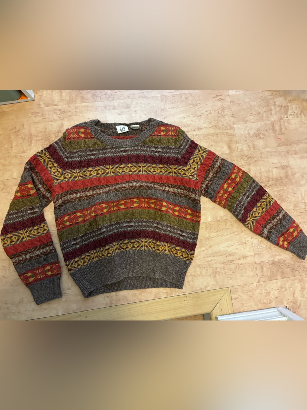 Vintage Gap Nordic Fair Isle Sweater Cotton Crewneck Cropped Y2K brown fall red